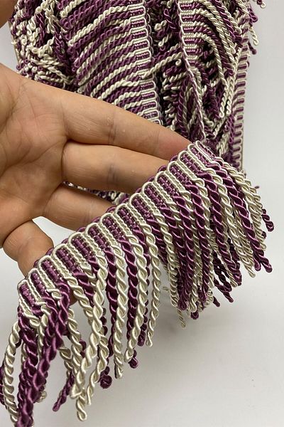 Hobigram Διακοσμητική κορδέλα Plum Cream Bulon Fringe Tassel – Διακοσμητική κορδέλα, κομψό σχέδιο, γυναικείο αξεσουάρ – D