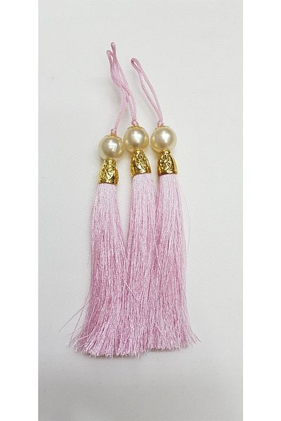Hobigram Φούντα με ροζ χάντρες 12 cm 1 τεμάχιο-tps-1086 – Διακοσμητική κορδέλα, κομψό σχέδιο, γυναικείο αξεσουάρ – διακόσμηση