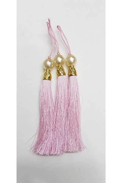 Hobigram Φούντα με ροζ χάντρες 12 cm 1 τεμάχιο-tps-1086 – Διακοσμητική κορδέλα, κομψό σχέδιο, γυναικείο αξεσουάρ – διακόσμηση