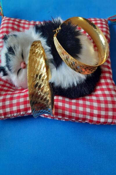 BB wikiki Altın Kaplama Büyük Içe Bombeli Halka Küpe