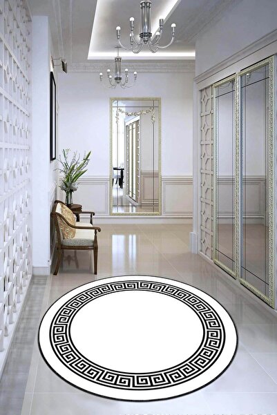 NeluxHome Kaymaz Tabanlı Makinede Yıkanabilir Versace Desen Modern Yuvarlak H...