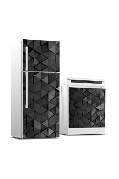 StickerArt Buzdolabı Ve Bulaşık Makinası Beyaz Eşya Sticker Kaplama Siyah Üçgen