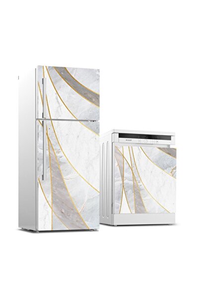 StickerArt Buzdolabı Ve Bulaşık Makinası Beyaz Eşya Sticker Kaplama Soyut Mer...