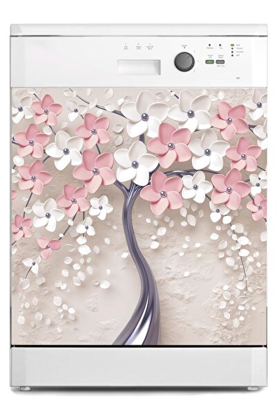 StickerArt Bulaşık Makinesi Sticker Kaplama Beyaz Eşya Kaplama 3d Pembe Ağaç