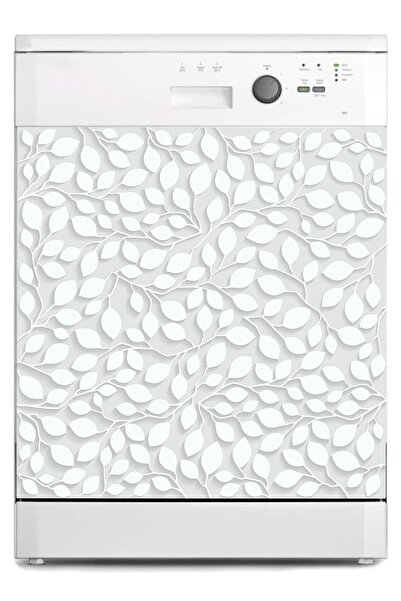 StickerArt Bulaşık Makinesi Sticker Kaplama Beyaz Eşya Kaplama Beyaz Yapraklar