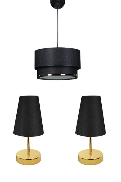 EvLight 3-Piece Lighting Set Chandelier and Lampshade Gold Strip / Black