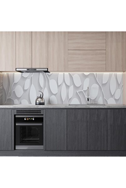 StickerArt Mutfak Tezgah Arası Folyo Fayans Kaplama Folyosu Beyaz Yapraklar 60x100 Cm