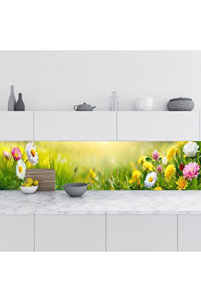 StickerArt Mutfak Tezgah Arası Folyo Fayans Kaplama Folyosu Papatyalar 60x100 Cm