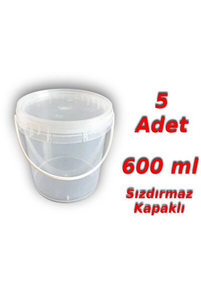 Decotone 0,6 Lt Plastik Kapaklı Kova Hobi Boya Gıda Yoğurt Kovası Şeffaf 5 Adet