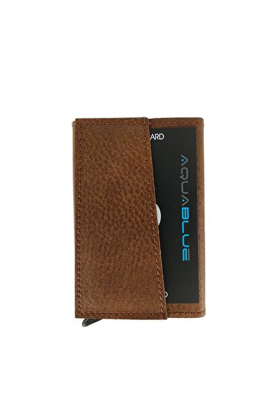 Aquablue Otomatik Mekanizmalı Alüminyum Kartlık Rfıd Korumalı Deri Kartlık Cüzdan