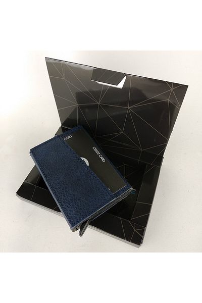 Aquablue Automatic Mechanism Aluminum Card Holder Rfid Protected Leather Card Holder Wallet