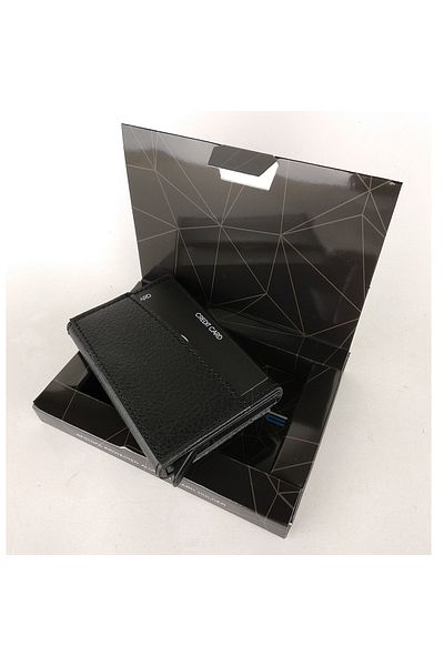 Aquablue Automatic Mechanism Aluminum Card Holder Rfid Protected Leather Card Holder Wallet
