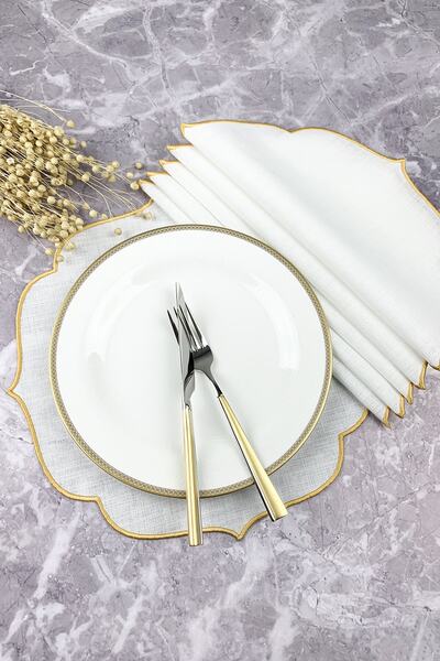 WEARE2 Set de 6 piese brodate, de culoare aurie, pentru servirea americană