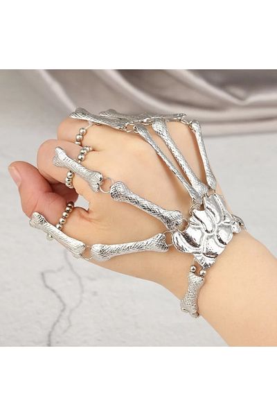 Köstebek Gothic Punk Bracelet Skeleton Ring Set