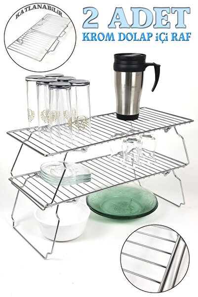 Binbirreyon 2 Adet Dolap Içi Düzenleyici Raf Katlanır Krom Üst Üste Konulabil...