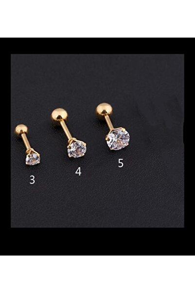 Arescollection Cerrahi Çelik Zirkon Taşlı 3 Boy 3 Adet Kulak Piercingi