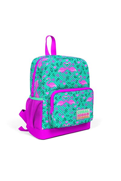 Coral High Kids Su Yeşili Pembe Flamingo Desenli İki Bölmeli Okul Sırt Çantas...