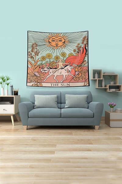 on the clouds Μπεζ The Sun Tarot Κάρτα Αδιάβροχο Βελούδινο Υφασμάτινο Πανί Τοίχου Ταπετσαρία Ταπετσαρίας