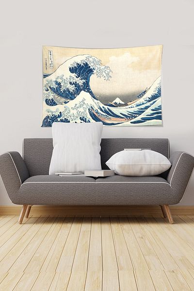 on the clouds Μπεζ-μπλε Katsushika Hokusai Series Stain Resistant Velvet υφασμάτινο ύφασμα τοίχου Ταπετσαρία τοίχου