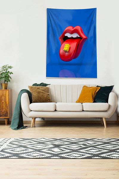 on the clouds Blue Mouth Placebo Lego Stain Resistant Velvet Fabric Wall Cover Wall Carpet Tapestry