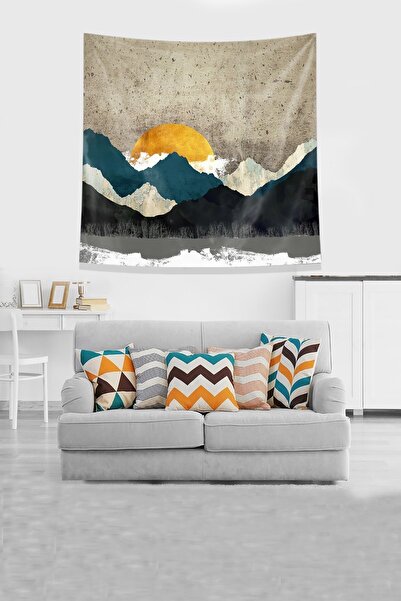 on the clouds Yellow Behind the Mountain Sun Stain Resistant Velvet Fabric Wall Cover Wall Tapestry Tapestry
