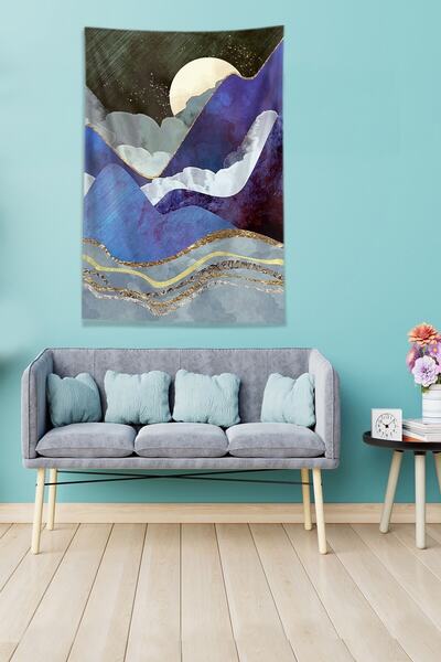 on the clouds Blue Moon Eclipse Stain Resistant Velvet Fabric Wall Cover Wall Tapestry Tapestry