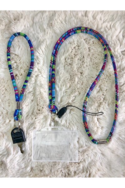 Hediyebum Set de curea de gât pentru telefon cu card autentic albastru-verde (CU CLIP MAGNET) și breloc