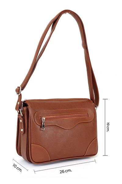 Solo Bag Geantă de umăr de culoare cafenie pentru femei cu 7 compartimente și curea transversală