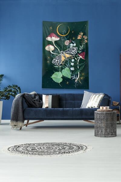 on the clouds Multicolor Mushroom Mushroom Stain Resistant Velvet Fabric Wall Cloth Wall Carpet Tapestry