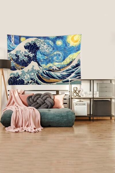 on the clouds Blue-white Katsushika Hokusai Series Stain Resistant Velvet Fabric Wall Cloth Wall Carpet Tapestry