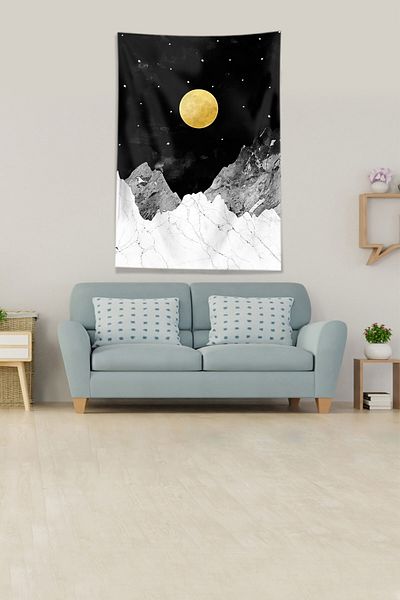 on the clouds Luna în spatele muntelui negru Tapiserie de perete din țesătură din catifea rezistentă la pete