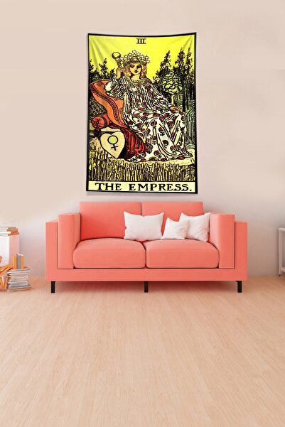 Pelangi Multirenk Tarot Kartı Empress Leke Tutmaz Kadife Kumaş Duvar Örtüsü D...