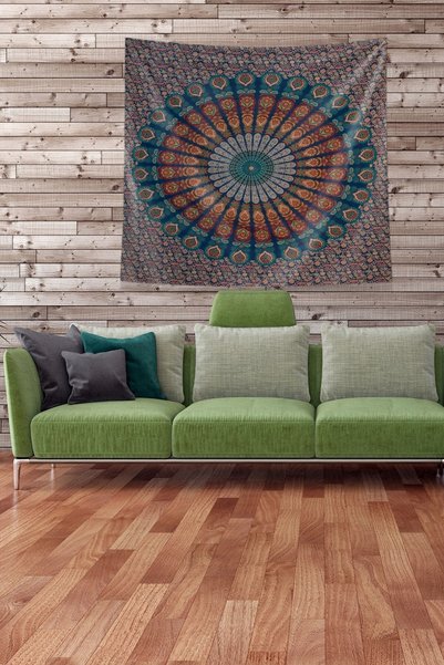Latibule Mandala Patterned Stain Resistant Velvet Tapestry - Multicolor Wall ...