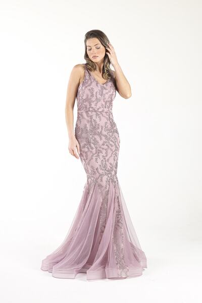 ALİS DRESS Gül Kurusu Gliterli Balık Abiye