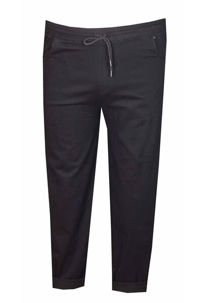 FaLa Jeans Büyük Beden Lastikli Keten Pantolon 97176 Lacivert