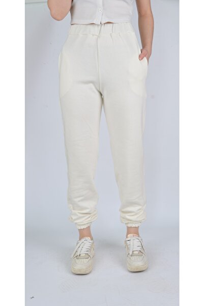 Modoo Tekstil Γυναικείο λευκό ελαστικό παντελόνι φούτερ