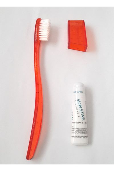 Sunstar Pocket Size Travel Toothbrush with Lid and Toothpaste - Red