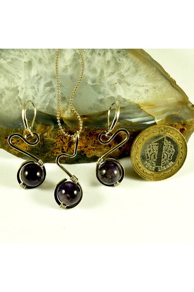 mba handmade jewelry Amethyst Crystal Necklace Earring Set