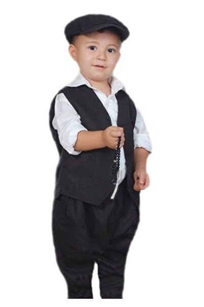 Bkmc Unisex Bebek Siyah Şalvarlı Sekiz Köşe Kasketli Yöresel Kostümü