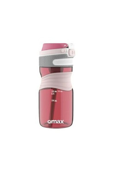Qmax قارورة مياه تريتان سعة 450 مل، خالية من الرائحة، خالية من مادة BPA، قارورة رياضية مع مصاصة باللون الأحمر Qx02-2