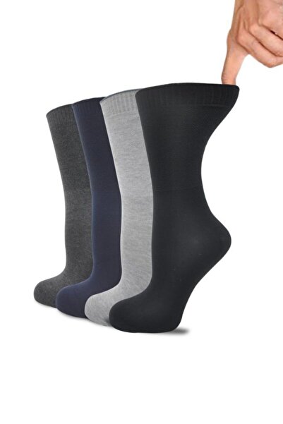 AKDEMİR Erkek Gri Bambu  Diyabetik Çorap-4 Çift