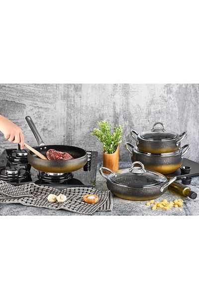 Kahramanlar Gold-black Modus 7 Piece Granite Set