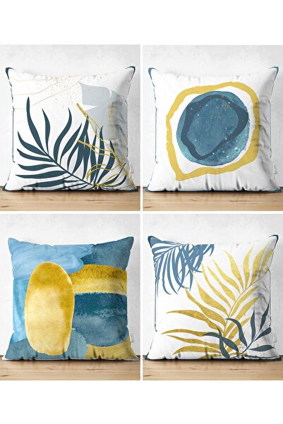 Realhomes 4-Piece Double-Sided Colorful Background Gold Detailed Leaf Pattern...