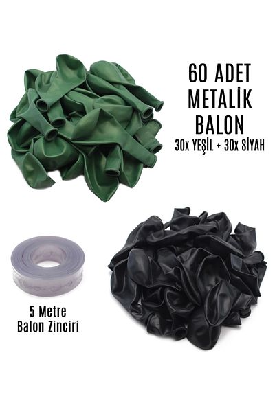 Lora Wedding 60 Green And Black Mixed Metallic Balloons + 5 Meters Balloon Chain