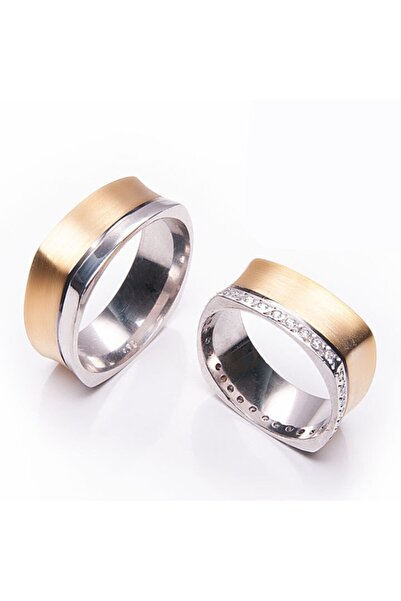 Gümüşcüm Kadın Köşeli Altın Kaplama Gümüş Alyans