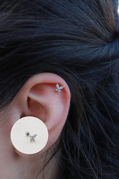 Titanco Kadın Kelebek Figürlü Zirkon Taşlı Tragus Helix Piercing