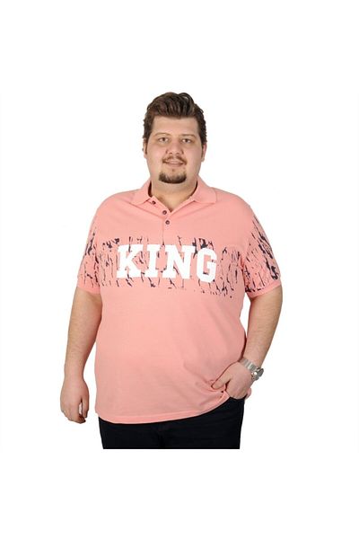 ModeXL Ανδρικό μπλουζάκι μεγάλου μεγέθους Polo Printed King 19409 Salmon