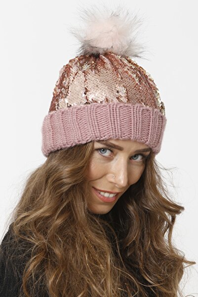 Vemod Women's Pink Pompom Knitted Knitted Beret