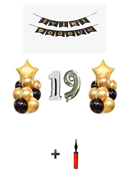 Şeker Adası 19 ani - Set de petrecere cu baloane din folie argintie + pompă p...