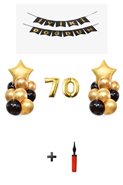 Şeker Adası Golden Gold Foil Balloon Party Set 70 Years